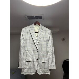 Williams & Kent Mens 42R Silk Wool Windowpane Sport Coat Blazer Grey Blue USA